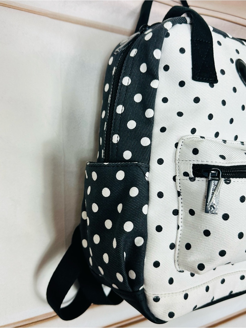 Betsey Johnson Black & White Polka Dot Heart Patch Backpack - Picture 9 of 16